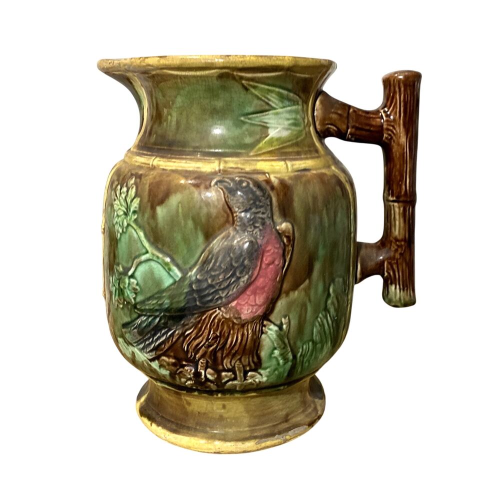Antique Thomas Forester Majolica Jug Pitcher Bird Eagle Robin 9.25" England